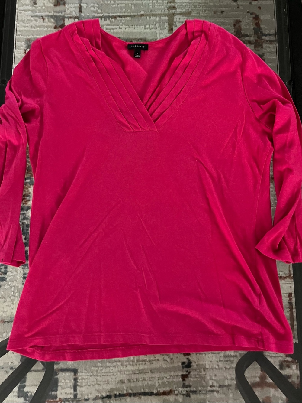 Talbots Hot Pink V-Neck 3/4 Sleeve Top